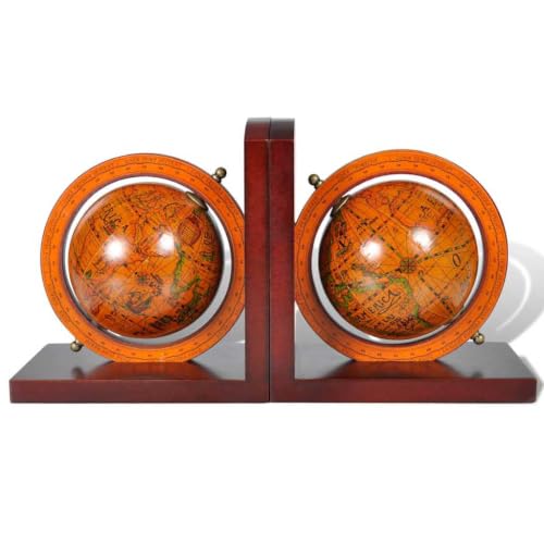 ZXQVLMRS World Map Globe Bookends, Decorative MDF Book Holders - 2 Pcs