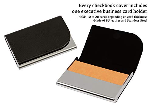 2Fold Zippered Business Checkbook Binder - 7 Ring Binder for Business Checks with Built-in Organizer and Card Case - PU Leather Portfolio for up to 600 3-Up Checks (Blue)