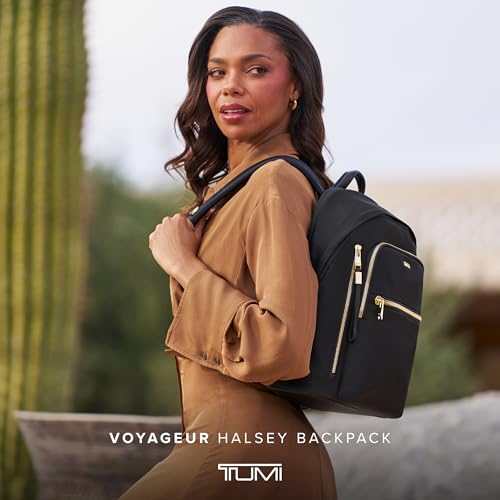 TUMI Voyageur Halsey Backpack, Holds Up to 14" Screens, Black and Gold