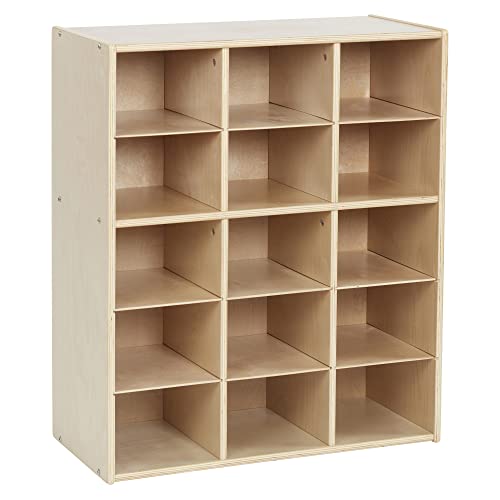 ECR4Kids Streamline 15 Cubby Tray Storage Cabinet, 5x3, Classroom Furniture, Natural