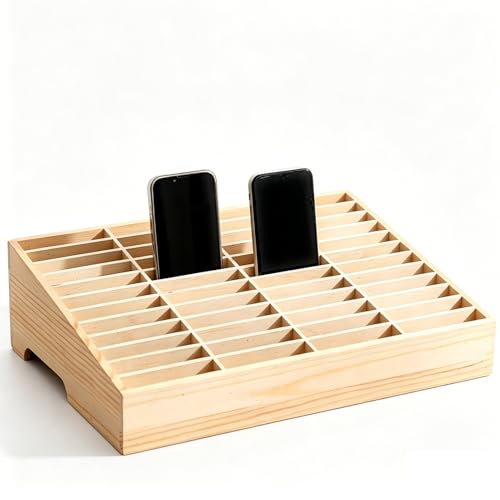 Cell Phone Holder Stand, Wooden Phone Organizer with Multiple Slots, Open Storage Rack for Classroom Office Meeting Room Desk Use(36)