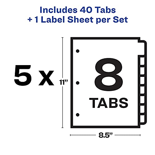 Avery 12450 Index Maker Translucent Dividers, 8-Tabs/Clear, Letter, 5 Sets/PK
