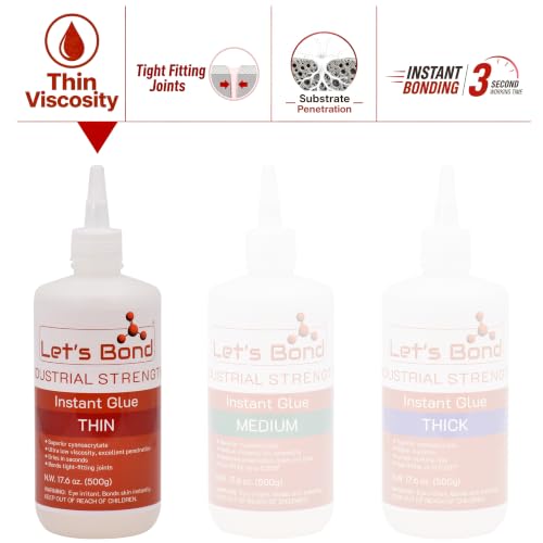 Let's Bond 17.6 oz Thin Professional Grade Instant Glue, Premium Cyanoacrylate, 5 CPS