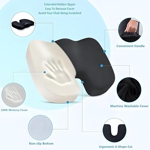 CAOJS Memory Foam Lumbar Support Pillow, Ergonomic U-Shaped Seat Cushion, for Sitting Comfort and Posture Relief Back Support, for Office Chair, Gaming Chair, or Automotive Use