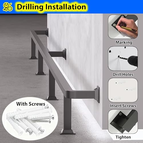 Commercial Bar Rail Foot Rest Brackets, Undercounter Flat Modular Footrest Rail System, 3 4 5 6 7 8 9 10 12 14 16 Foot High Chair Leg Support Pole(Black,3ft/91cm)