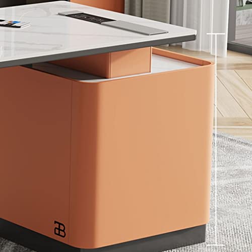 LINKIO Home Office Desks Orange Slate Desk Floor Mount Home Writing Desk Modern Desk 70 to 86 Inch Main Cabinet with 3 Drawers and Hidden Desktop Computer Computer Table Desk(A,180cm)