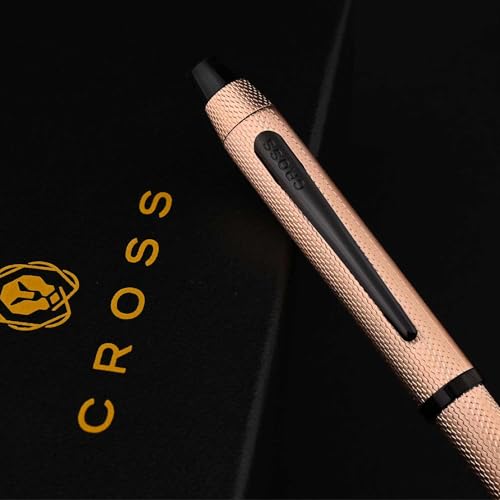Cross Tech3+ with Sophisticated Brushed Rose Gold Diamond Pattern Finish Barrel, 0.5mm Pencil, Black and Red Ink Refills, Interchangeable Cap Tops in Premium gift box
