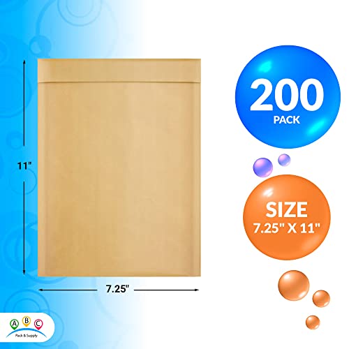 ABC PACK & SUPPLY Kraft Bubble Mailer, 7.25 x 11 Inches, Natural Brown Padded Envelopes Self Seal, Tear Resistant, 200 Pack, Paper Shipping Envelopes