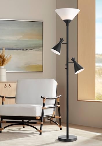 Ballard 72" Tall Black Torchiere Floor Lamp with Side Lights