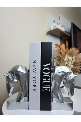 Geometric Silver Horse Bookends Set 2 Pieces Polyester Modern Book Holder Decorative Object for Shelves Office Library Sophisticated Gift - Multicolor
