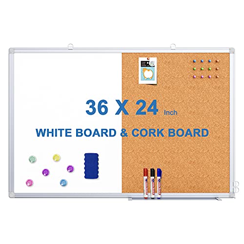 Magnetic White Board and Cork Board Combo 36" x 24" Aluminum Frame