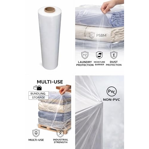 PSBM Laundry Protection Wrap Film 36 Inch x 5000 Feet 50 GA Clear 1 Pack