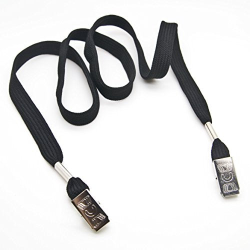 ONDEPOT 100 Pack Black Flat Lanyards with Open-Ended Clips – 1/2 Inch Wide Badge Lanyards for ID Holders, Office, Events, Schools