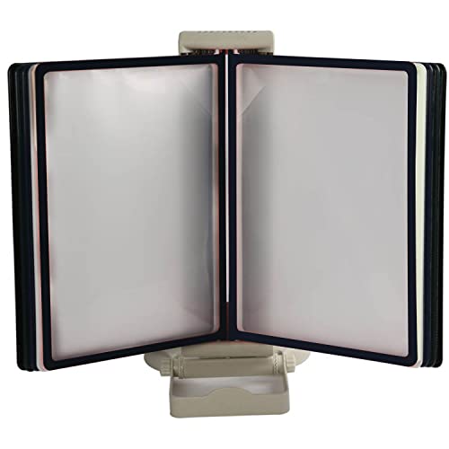 M&T Displays Office Desk Reference Organizer with 10 Black Double-Sided 8.5x11 Inch Letter Front Loading Corner Tuck Easy Load Pockets Pivoting Doc Display Catalog Menu Holder Adjustable Heavy Base
