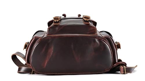 Glorixen Retro Mens Travel Bags Laptop Bags Casual Daypack Genuine Leather Computers Backpacks 17.7Inch (Coffee)
