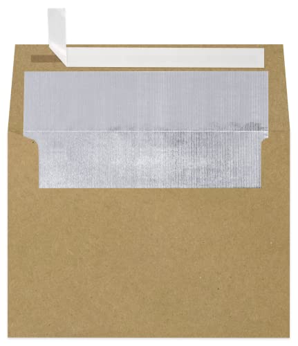 LUXPaper A7 Foil Lined Invitation Envelopes | Peel & Press | 5 1/4" x 7 1/4" | Grocery Bag Brown w/Silver LUX Lining | 70lb. Text | 1,000 Qty