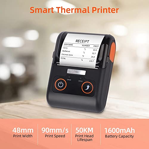 UIOLCFF Portable Receipt Printer 58MM Thermal Mobile POS BT Connection Compatible with Windows Android iOS
