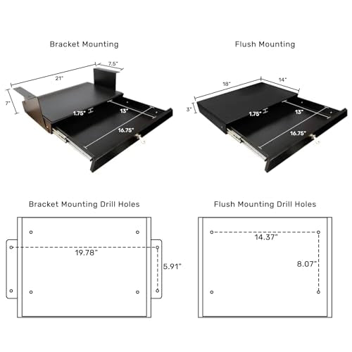 Stand Up Desk Store Add-On Office Sliding Under-Desk Drawer Storage Organizer for Standing Desks (Black, Lockable with Padded Laptop Shelf)