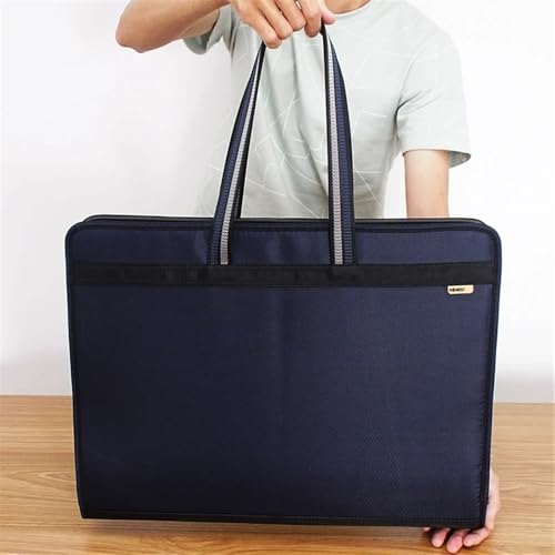 LIAN16PENG File Folder A3 Folder Large Capacity Multilayer Handbag Art Package Oxford Cloth Handle Zipper Storage Bag File Expanding(Blue)