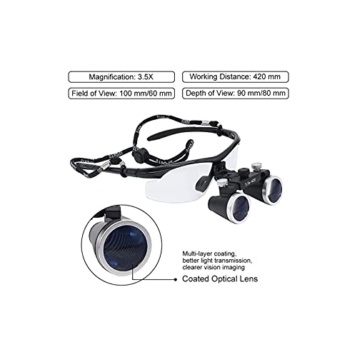 EUQKKWLOY Magnifying Glasses Dental Loupes,Head Mountlighted Magnifying Glasses, Operation Loupe Dental Loupes Binocular Magnifier 2.5X / 3.5X Magnification,3.5X for Hobbies,Reading,Jew