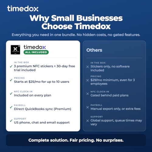 Timedox NFC Time Clock Stickers 3-Pack, Tap to Clock In & Out, No Wi-Fi