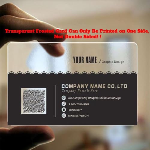 Custom Transparent Business Cards PVC Waterproof Add Photo/Text/Logo Print Your Own Business Card Personalized Single Sided Clear Frosted Business Card 0.38mm Thickness - 1000 Cards