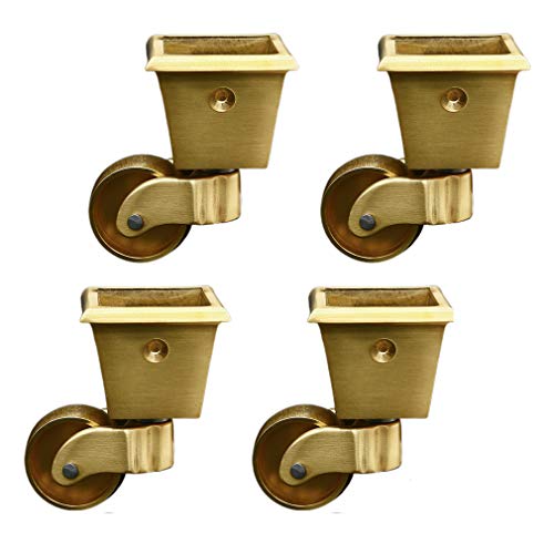FFDSDUH Castors 4pcs Solid Brass Caster Wheels,Square-Cup Swivel Furniture Castor, Load Capacity 150kg,with Screws,Wheel Diameter 1.25in/32mm, Suitable for Piano Feet,Sofas,Tables,Movable Cabinet,Bed