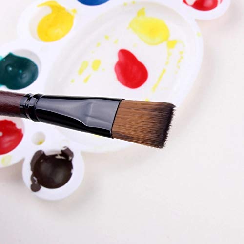HBJWOV 6pcs/Set Flat Paint Brush Two Colors Nylon Hair Wooden Short Handle for Watercolor Oil Acrylic Paint Craft Art Supplies