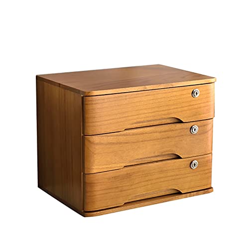 ARGENTFLUX Desktop Storage Box with Drawers-1/2/3/4 Tier with Lock Flat File Cabinet Storage,Wooden File Cabinet(B,3 Drawers)