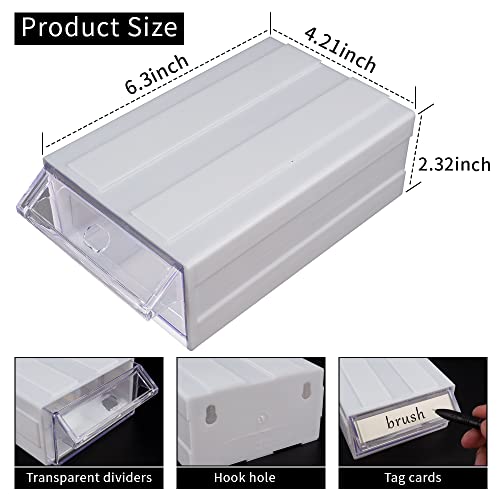 12 Pcs Drawer Stackable Storage Cabinet, White Plastic Organizer with Drawers & 36 Pcs Clear Dividers Organizer Rack & 48 Pcs Tag Card & 24 Pcs Non-slip Stickers for Home Office School