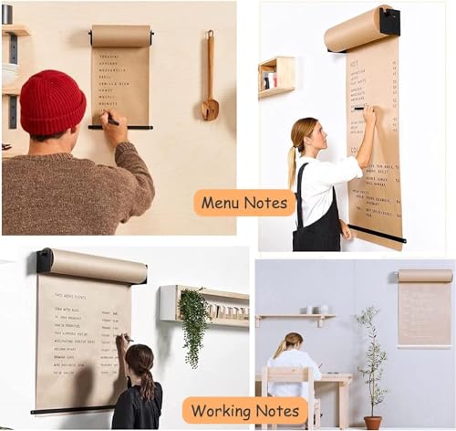 LNNW Kraft Paper Dispenser Wall Mounted Black Kraft Paper Dispenser, for to-Do Lists/Daily Specials/Menus, Wall Mounted Writing Tablet Decorative Message Boards for Wall(Steel Frame Wide-37cm/14.5in)
