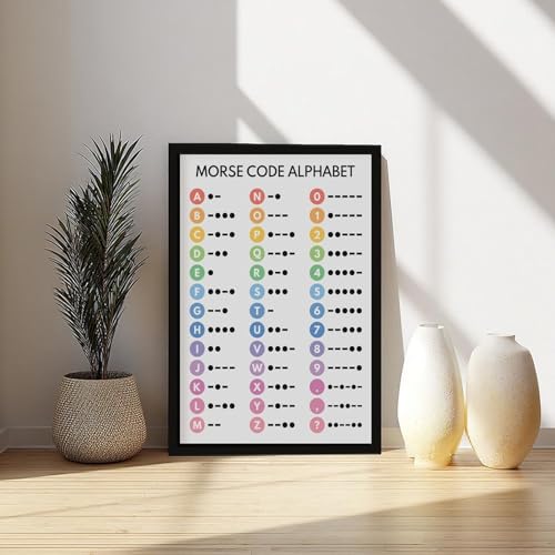 wangpaihui MORSE CODE POSTER Morse Alphabet Chart for Homeschool Classroom Poster Educational Canvas for Classroom School Therapy Room Black Frame24 L X 36" W