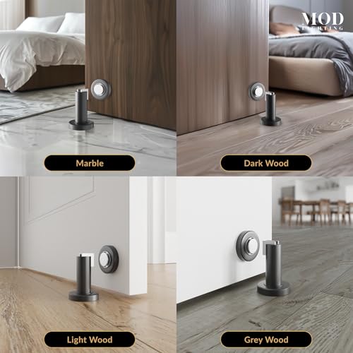 MOD LIGHTING Modern Magnetic Door Stop | Heavy Duty Door Catch Designed for Floor and Wall Mounting, Magnetic Door Holder, Door Stopper Durable Zinc Alloy, 2 Pack (Matte Black)