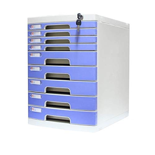 SDVantage Flat File Cabinet, Desktop Lock Plastic Drawer Storage Organization, with Lock/Blank Label and Multiple Drawers-Blue (9)