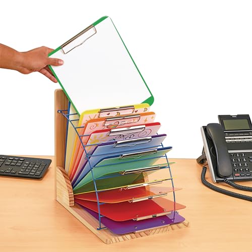 Really Good Stuff Clipboard Stand with 12 Grouping Clipboards, Wooden Stand with Colorful Clipboards Perfect for Color-Coding in Classrooms and Daycares