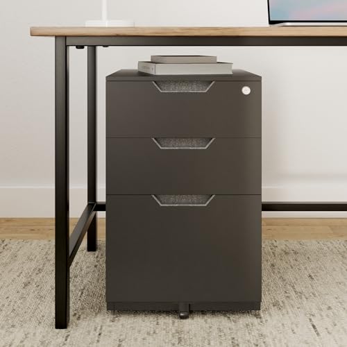 Amazon Basics 3-Drawer Mobile File Cabinet with Lock, Rolling Filing Cabinet for Hanging Files, Black, 20.71" D x 15.51" W x 24.29" H