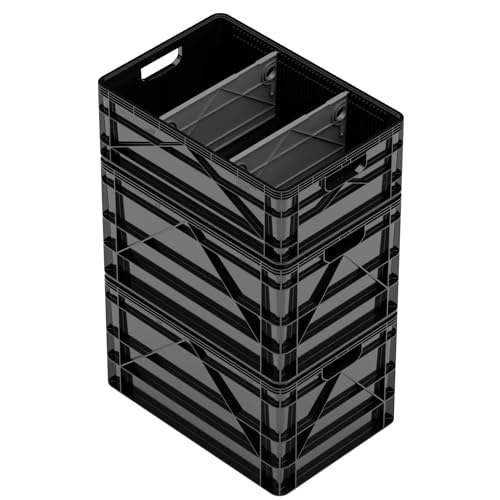 SIDIO Basic Pack, Heavy Duty Stackable Storage Bins with Dividers, Black