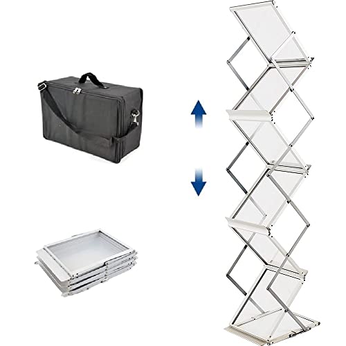 Displayfactory Pop up Aluminum Magazine Rack, 6 Pockets Brochure Display Stand, Foldable Literature Rack Magazine Catalog Display Stand with Carrying Bag for Office,Store, Exhibition & Trade Show
