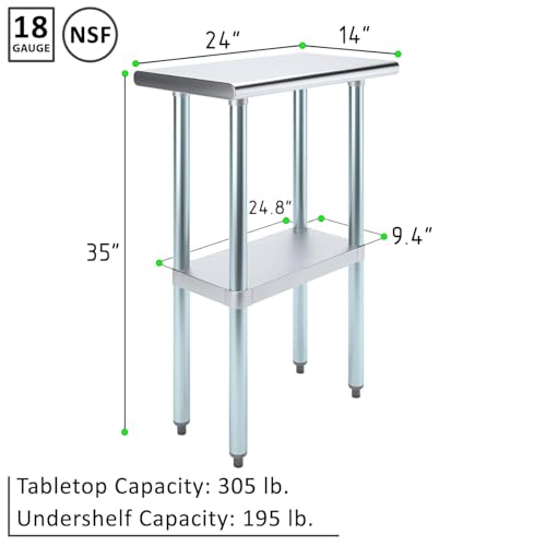 KPS Stainless Steel Work Table with Undershelf – 14" x 24" NSF Certified