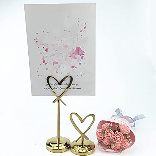 10Pcs Memo Holder,Table Numbers Holders for Weddings,Heart-Shaped Stainless Steel Photo Clip Holder Stand,Silver Various Sizes 3/6/9/12 Inches/9 Inches (9 Inches)