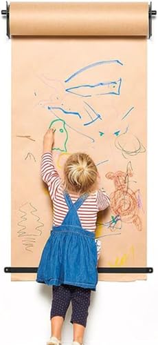 LNNW Kraft Paper Dispenser Kids Wall Mounted Kraft Paper Dispenser and Cutter - Sturdy Black Holder & 164ft Brown Paper Roll, Easy to Install Decorative Message Boards for Wall(67cm/26.4inch Wide)