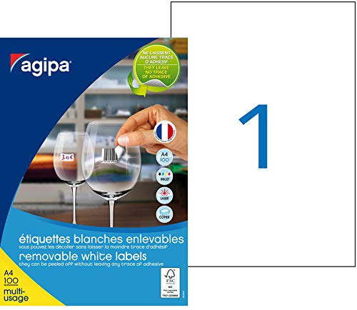 Pack of 100 Removable Labels 210 x 297 mm White