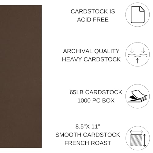 PA Paper Accents Smooth Cardstock 8.5" x 11" French Roast, 65lb colored cardstock paper for card making, scrapbooking, printing, quilling and crafts, 1000 piece box