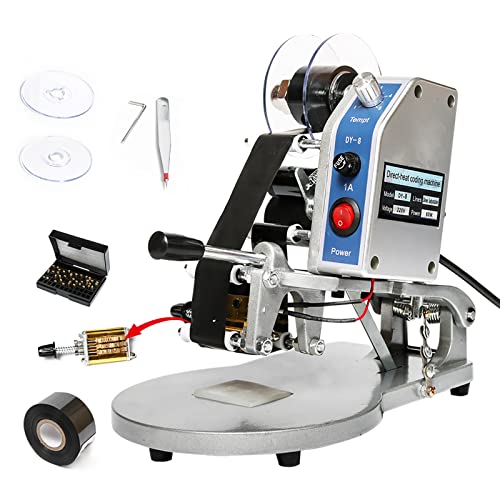 ZONEPACK DY-8 Date Coding Machine Heat Printing Machine Manual Electric Hot Stamp Date Code Printer Semi Automatic Coding Machine Date Label Heat Machine for Plastic Film Flexible Packaging