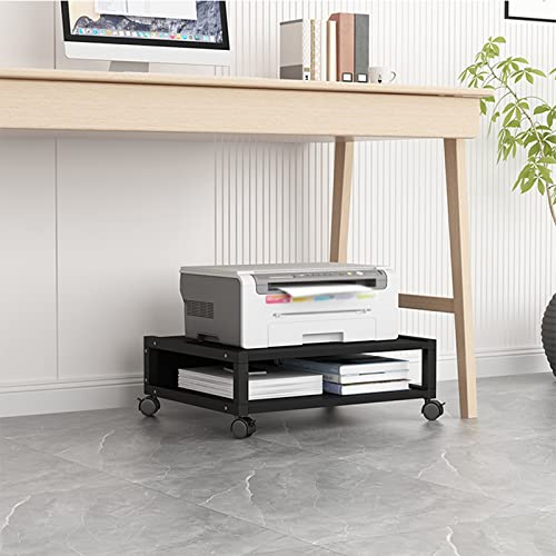 Printer Stand Shelf Rolling Under Desk Printer Stand Office Movable Printer Desk with 4 Wheels & Lock Mechanism Small and short Printer Shelf for Mini 3D Printer, Black Printer Stand with Storage