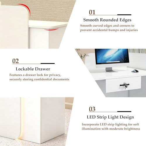 Small Reception Desk 31.5"×17.7"×39.4" Checkout Counter Front Desk Modern Reception Room Tables with Lockable Drawers, for Office Beauty Salon Retail Counter(White)
