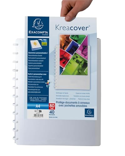 Exacompta - Ref 86471E - Box of 4 Removable Ring Binder with 40 Removable Grained Pockets - 80 Views - A4 - Size 24.5x31cm - Customizable Hard Cover Kreacover -White