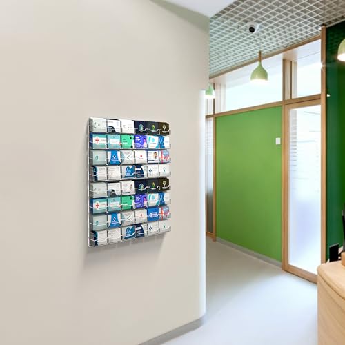 Wall Business Card Holder with Hanging Hardware 48 Pockets for 3.5" x 2" Gift or Appointment Cards Real Estate Hotel Retail Stores Multi Pocket Clear Acrylic One Piece by Marketing Holders