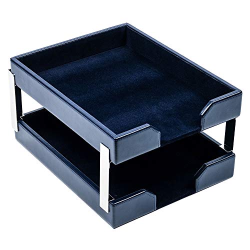 Dacasso Navy Blue Bonded Leather Double Letter Trays