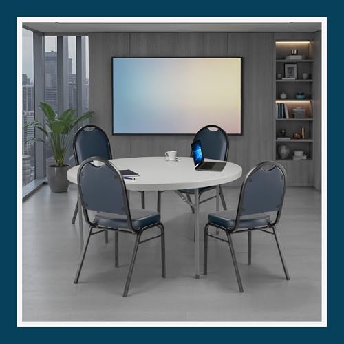 OEF Furnishings OEF9204-BT/2 Commercial-Grade Dome Back Banquet Stack Chair (Blue Vinyl, Black Powder-Coated Frame, 2-Pack)